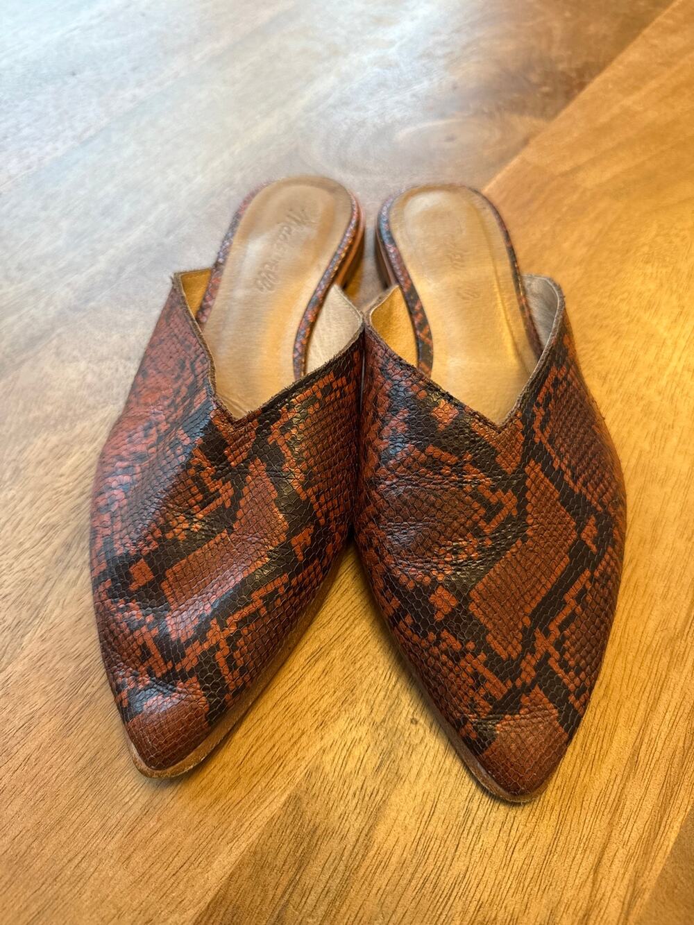 Madewell Snake Embossed Leather Pointed Toe Mules